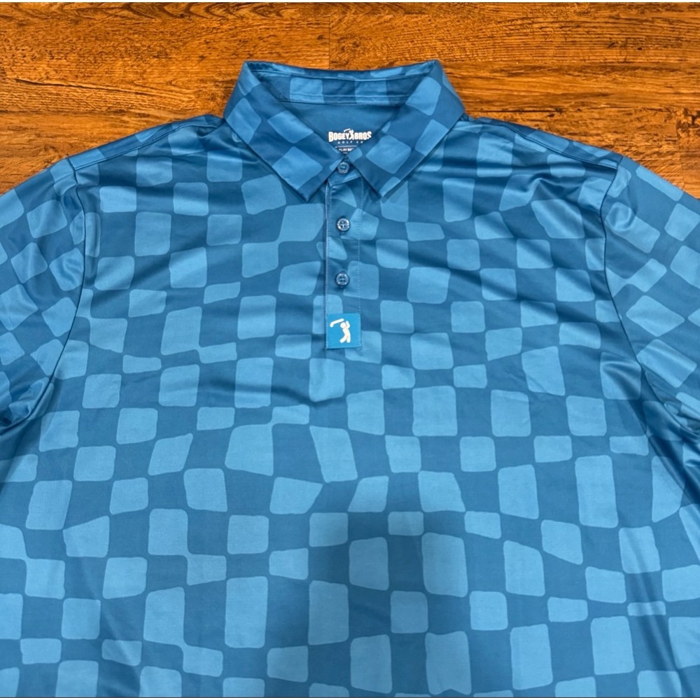 Bogey Bros Golf Co. Blue Checkered Performance Short Sleeve Polo Shirt Men's XL
